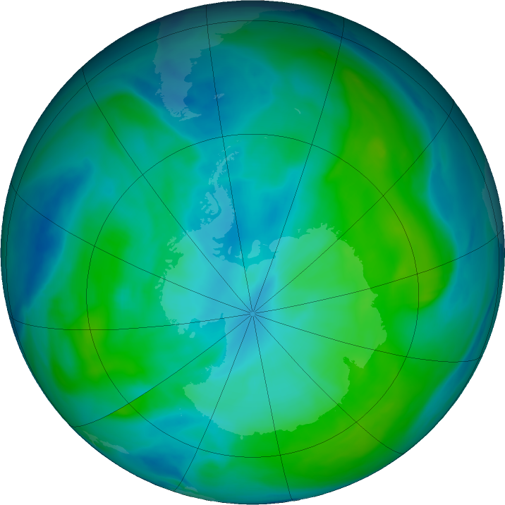 Antarctic ozone map for 11 February 2020